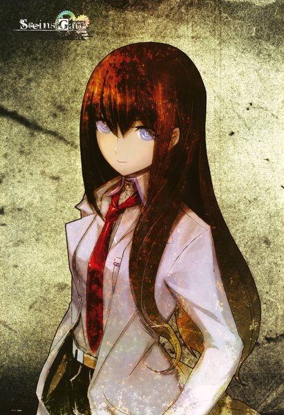 Anime picture 6053x8822 with steins;gate white fox makise kurisu single long hair tall image highres blue eyes smile brown hair absurdres girl shirt necktie labcoat