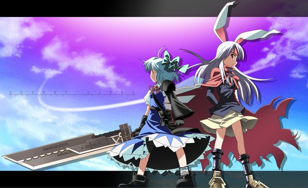 Anime picture 1518x928 with advent cirno touhou cirno reisen udongein inaba wide image bunny ears bunny girl cosplay girl