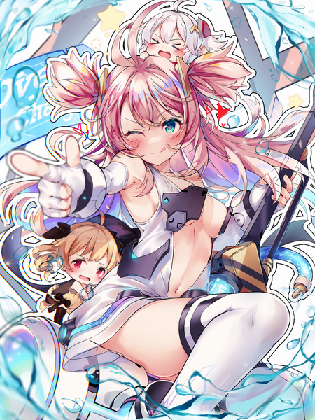 Anime picture 1800x2400 with azur lane universal bulin (azur lane) specialized bulin mkiii (azur lane) prototype bulin mkii (azur lane) kyokko long hair tall image looking at viewer fringe highres breasts open mouth blue eyes light erotic blonde hair smile hair between eyes red eyes large breasts sitting
