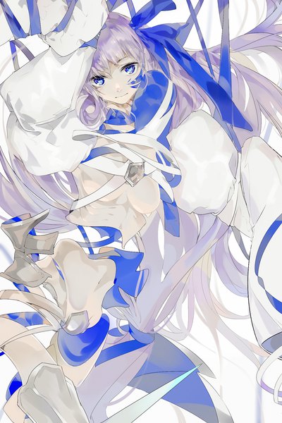 Anime-Bild 1400x2100 mit fate (series) fate/extra fate/extra ccc meltryllis (fate) emera single tall image looking at viewer blue eyes light erotic purple hair very long hair girl ribbon (ribbons) hair ribbon armor