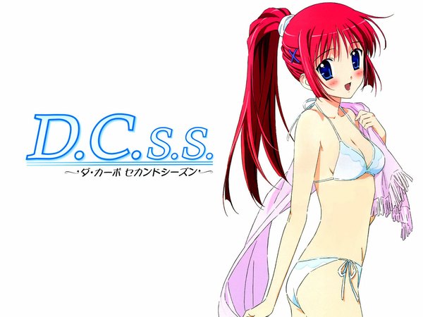 Anime picture 1024x768 with da capo shirakawa kotori red hair swimsuit bikini x hair ornament white bikini