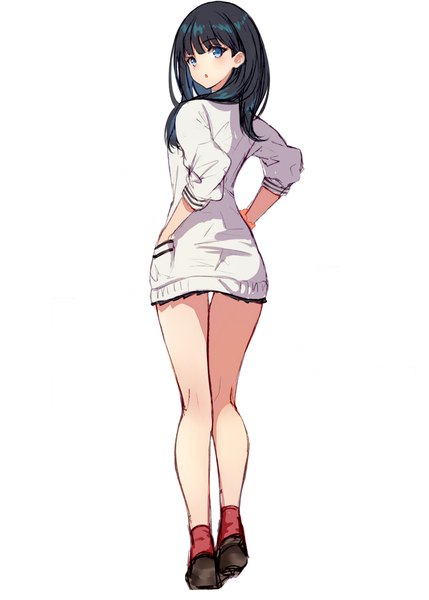 Anime picture 1307x1827 with gridman universe ssss.gridman studio trigger takarada rikka jazztaki single long hair tall image looking at viewer blush fringe open mouth blue eyes black hair simple background standing white background full body blunt bangs pleated skirt