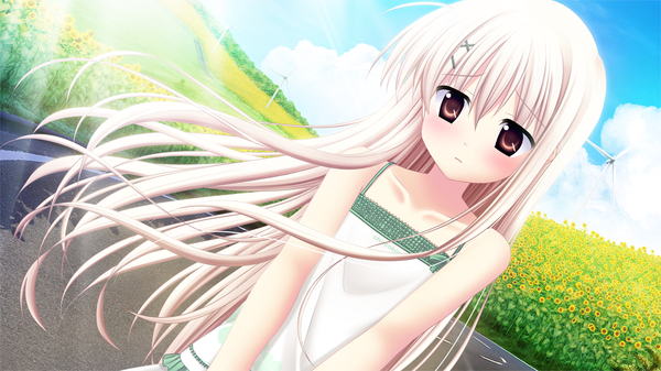 イラスト 1280x720 と aqua (game) akizuki tsukasa ソロ 長髪 wide image 茶目 game cg white hair loli 女の子 サラファン