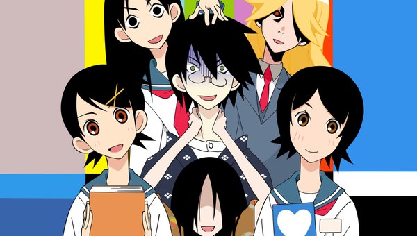 Anime picture 1850x1050 with sayonara zetsubou sensei shaft (studio) itoshiki nozomu kitsu chiri fuura kafuka komori kiri kimura kaere hitou nami highres wide image