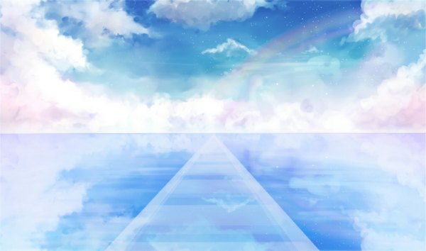Anime picture 1016x600 with original akano sakura wide image sky cloud (clouds) no people rainbow