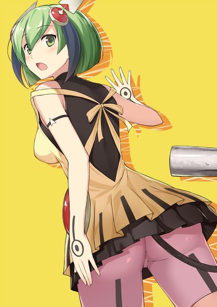 Anime picture 848x1200 with dimension w yurizaki mira cccpo single tall image looking at viewer fringe short hair breasts open mouth light erotic hair between eyes large breasts bare shoulders green eyes ass tail looking back multicolored hair green hair