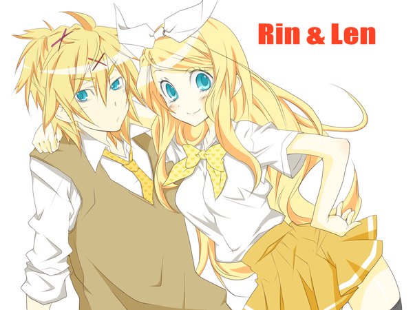 Anime picture 1500x1125 with vocaloid kagamine rin kagamine len white background girl