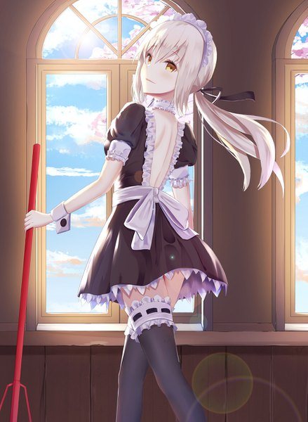 Anime picture 900x1230 with fate (series) fate/grand order fate/stay night artoria pendragon (all) saber alter mobu (wddtfy61) single long hair tall image looking at viewer fringe open mouth blonde hair smile hair between eyes standing holding yellow eyes payot sky