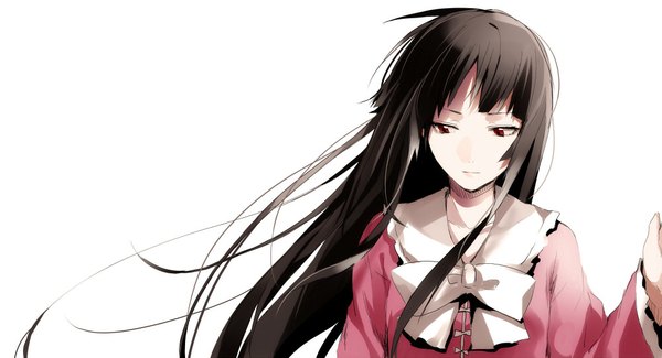 Аниме картинка 1000x542 с touhou houraisan kaguya arisaka ako один (одна) длинные волосы чёлка чёрные волосы простой фон красные глаза широкое изображение белый фон смотрит в сторону девушка бант