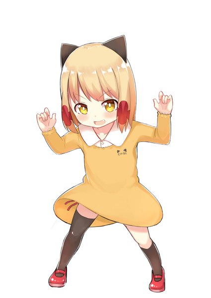 Anime picture 2149x3035 with original aurum saki single tall image looking at viewer blush fringe highres short hair open mouth blonde hair simple background smile standing white background animal ears yellow eyes full body long sleeves :d