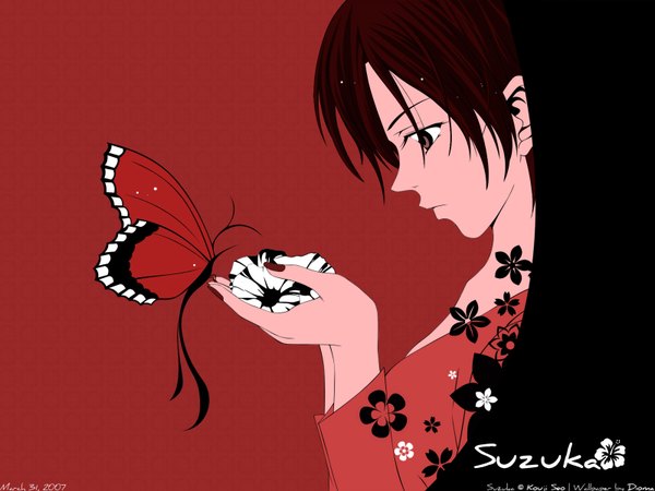Anime picture 1600x1200 with asahina suzuka butterfly on hand insect butterfly tagme