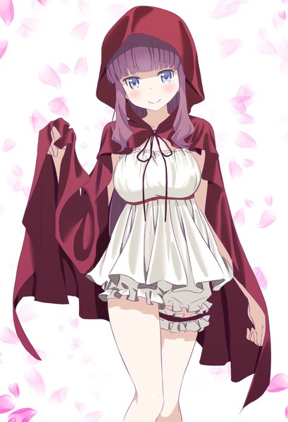 Anime picture 1397x2048 with new game! doga kobo takimoto hifumi pink x single long hair tall image looking at viewer blush fringe breasts blue eyes smile large breasts standing white background purple eyes payot blunt bangs head tilt