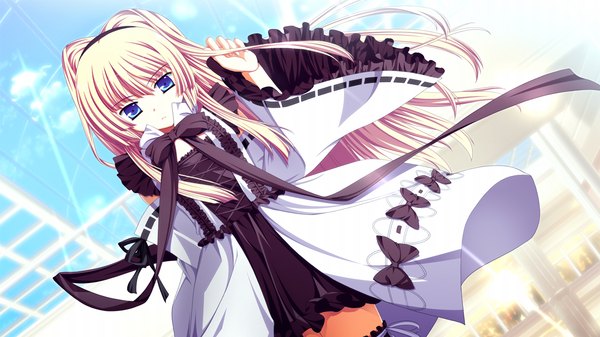 Anime picture 1280x720 with fortissimo//akkord:bsusvier (game) ooba kagerou long hair blue eyes blonde hair wide image game cg girl dress hairband