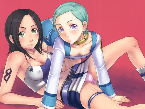 Anime picture 1600x1200 with eureka seven studio bones eureka talho yuuki light erotic multiple girls reclining on all fours girl underwear panties 2 girls