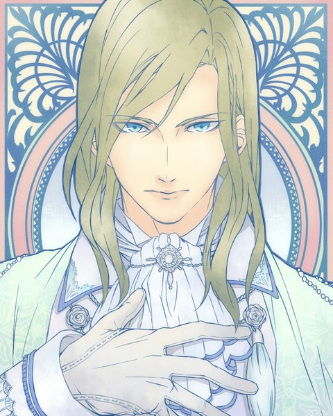 Anime picture 716x896 with uta no prince-sama a-1 pictures camus single long hair tall image looking at viewer blue eyes blonde hair hand on chest boy gloves shirt white gloves white shirt neckerchief