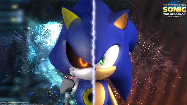 Anime picture 1920x1080 with sonic (series) sonic the hedgehog single highres wide image green eyes animal ears orange eyes multiview no people 3d robot joints furry