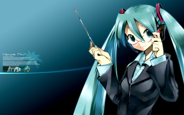 Anime picture 1920x1200 with vocaloid hatsune miku kei (keigarou) highres wide image twintails girl glasses