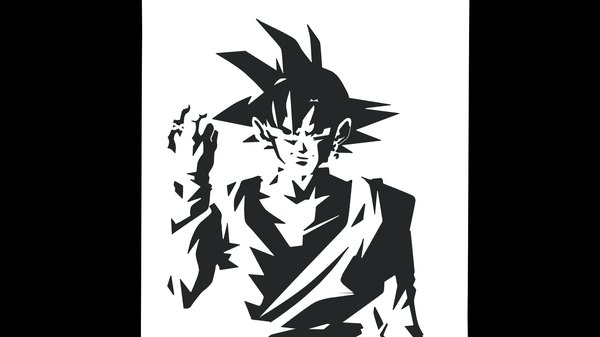 Anime picture 1920x1080 with dragon ball son goku kiro (mieru) single looking at viewer highres short hair smile wide image upper body arm up monochrome smirk pillarboxed high contrast flat color boy earrings