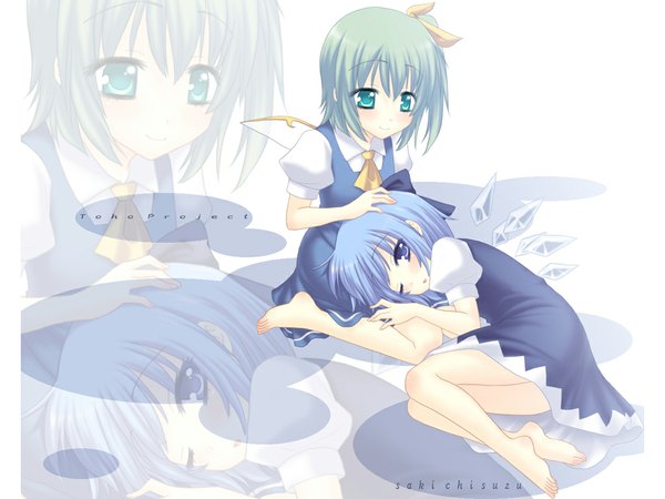Anime picture 1024x768 with touhou cirno daiyousei sakichi suzu zoom layer fairy lap pillow girl