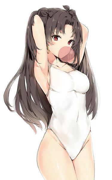 Anime picture 1000x1600 with fate (series) fate/grand order ishtar (fate) silver (chenwen) single long hair tall image blush fringe breasts light erotic black hair simple background red eyes large breasts white background looking away armpit (armpits) two side up groin
