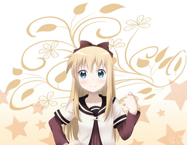 Anime picture 1049x816 with yuru yuri doga kobo toshinou kyouko 8820122 single long hair blue eyes blonde hair girl bow hair bow