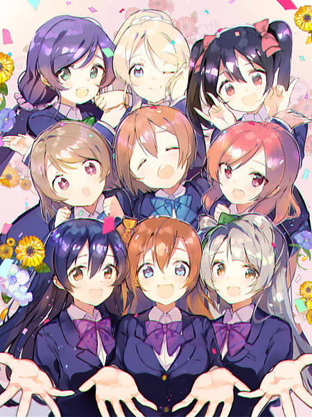 Anime picture 600x800 with love live! school idol project sunrise (studio) love live! nishikino maki yazawa nico toujou nozomi minami kotori ayase eli sonoda umi kousaka honoka hoshizora rin koizumi hanayo atsumi jun long hair tall image fringe short hair open mouth blue eyes blonde hair