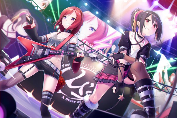 Anime picture 1896x1264 with love live! school idol project love live! school idol festival sunrise (studio) love live! nishikino maki yazawa nico ginopi blush highres short hair black hair smile red eyes purple eyes twintails multiple girls looking away red hair multicolored hair two-tone hair