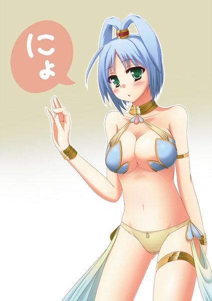 Anime picture 1240x1753 with original taletale single tall image blush short hair breasts light erotic simple background large breasts green eyes blue hair girl navel underwear panties bracelet
