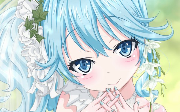 Anime picture 1920x1200 with denpa onna to seishun otoko shaft (studio) touwa erio single long hair blush highres blue eyes smile wide image blue hair nail polish girl