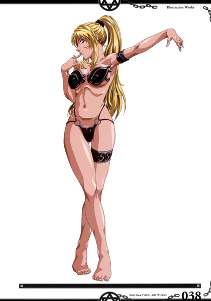 Anime picture 1400x2000 with bible black saeki kaori single long hair tall image light erotic blonde hair white background ponytail barefoot midriff navel