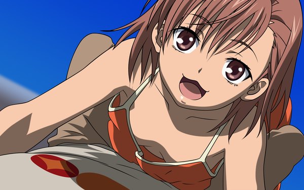 Anime picture 2560x1600 with to aru majutsu no index j.c. staff misaka mikoto highres light erotic wide image cleavage vector tagme