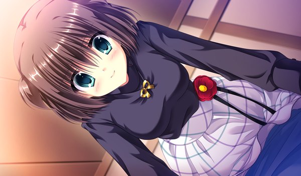 Anime picture 1024x600 with da capo iii katsuragi himeno takano yuki (allegro mistic) single looking at viewer blush short hair blue eyes black hair wide image game cg girl dress