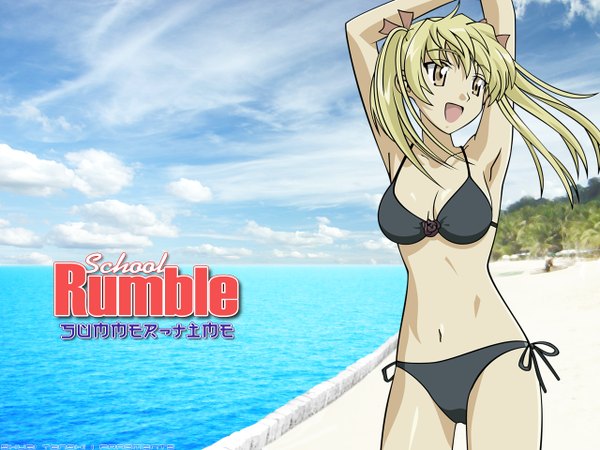 Anime picture 1280x960 with school rumble sawachika eri long hair blonde hair twintails swimsuit bikini black bikini