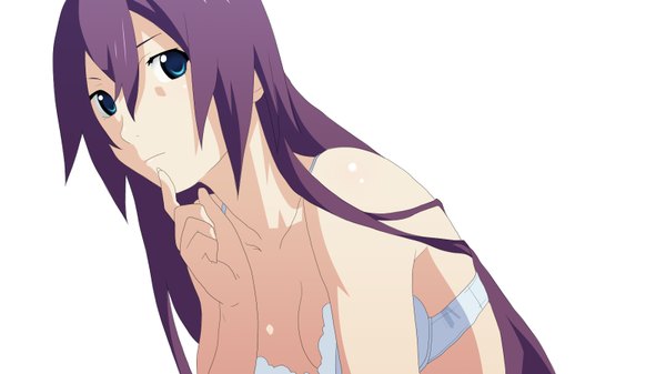 Anime picture 1600x900 with bakemonogatari shaft (studio) monogatari (series) senjougahara hitagi single long hair light erotic wide image purple hair vector girl