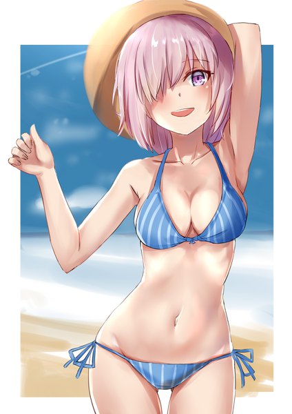 Anime picture 2480x3507 with fate (series) fate/grand order mash kyrielight koi0806 single tall image looking at viewer blush fringe highres short hair breasts open mouth light erotic smile standing purple eyes pink hair cleavage :d