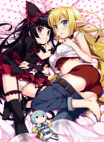 Anime picture 3127x4273 with gate - jieitai ka no chi nite kaku tatakaeri a-1 pictures rory mercury tuka luna marceau lelei la lalena fujima takuya long hair tall image blush highres blue eyes light erotic black hair blonde hair red eyes multiple girls absurdres pointy ears scan official art