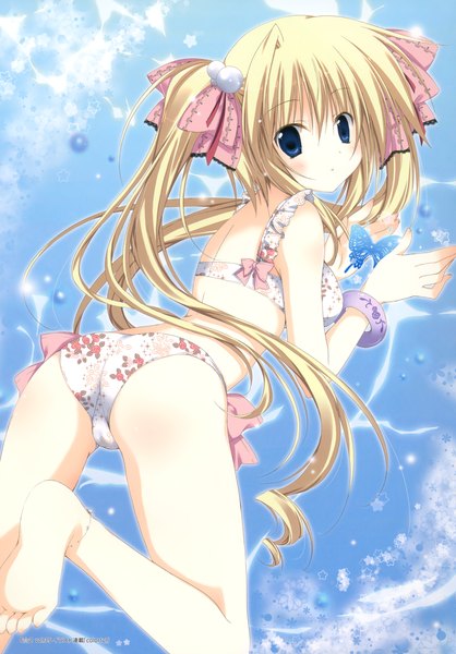 Anime picture 2432x3488 with original korie riko single long hair tall image looking at viewer blush highres blue eyes light erotic blonde hair twintails scan girl underwear panties bow hair bow bracelet insect