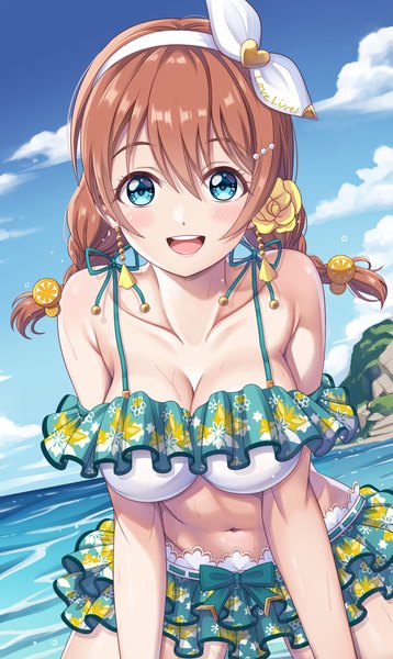 Anime picture 1790x3000 with love live! nijigasaki high school idol club sunrise (studio) love live! emma verde tsukimi seiya single long hair tall image looking at viewer blush fringe highres breasts open mouth blue eyes light erotic smile hair between eyes brown hair large breasts