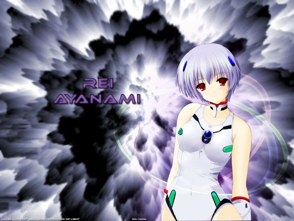 Anime picture 1400x1050 with neon genesis evangelion gainax ayanami rei single short hair red eyes blue hair girl bodysuit pilot suit
