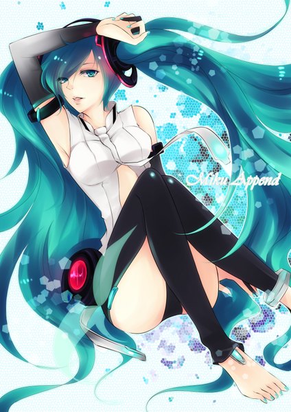 Anime picture 2480x3508 with vocaloid vocaloid append hatsune miku hatsune miku (append) nai (artist) tall image highres blue eyes light erotic twintails blue hair nail polish girl