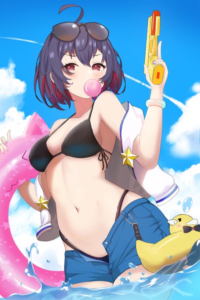 Anime picture 4837x7227 with honkai impact 3rd benghuai xueyuan honkai (series) seele vollerei taw (993004677) single tall image looking at viewer blush fringe highres short hair breasts light erotic black hair hair between eyes standing bare shoulders holding payot