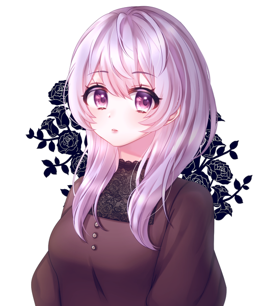 Anime picture 1088x1276 with original mal mang single long hair tall image looking at viewer fringe simple background hair between eyes white background purple eyes purple hair upper body portrait girl