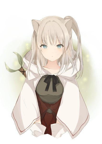 Anime picture 650x914 with original lpip single long hair tall image looking at viewer fringe blue eyes simple background white background animal ears grey hair side ponytail girl