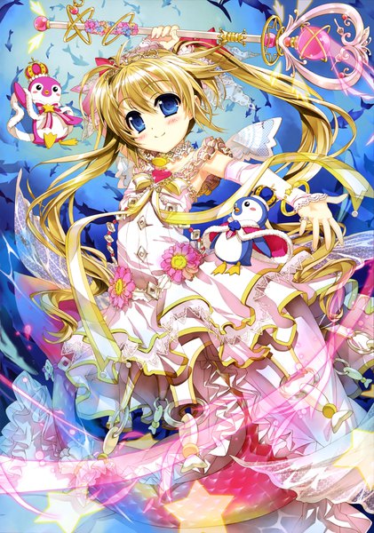 Anime picture 2874x4098 with cardfight vanguard fujima takuya long hair tall image blush highres blue eyes blonde hair twintails official art girl dress hair ornament flower (flowers) animal bird (birds) fish (fishes) mermaid penguin