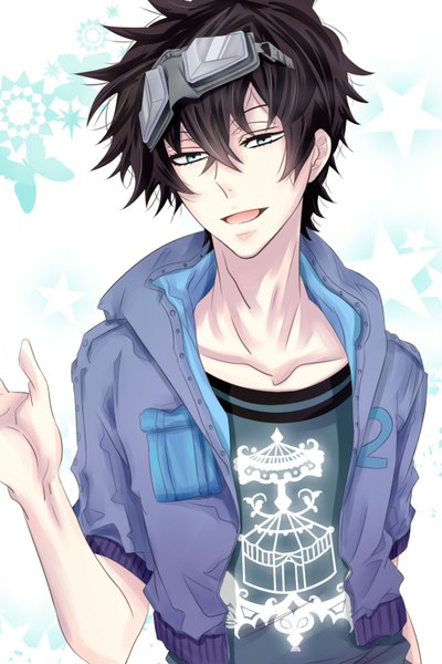 Anime picture 1000x1500 with karneval gareki (karneval) fishchan single tall image looking at viewer short hair open mouth blue eyes black hair open jacket goggles on head boy jacket goggles