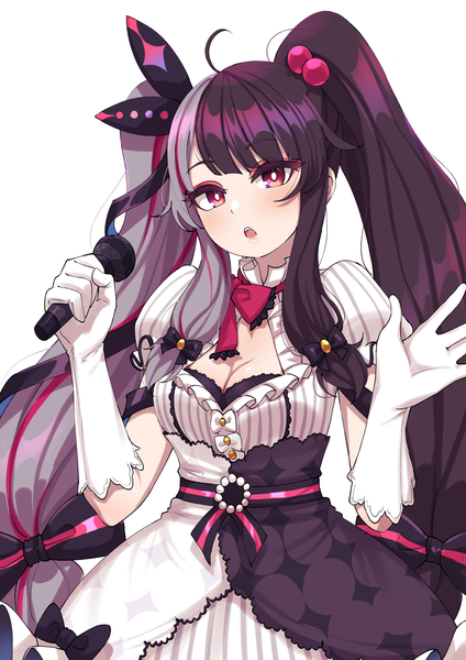 Anime picture 1241x1754 with virtual youtuber nijisanji yorumi rena disco brando single long hair tall image breasts open mouth black hair simple background red eyes white background twintails looking away cleavage silver hair ahoge multicolored hair streaked hair