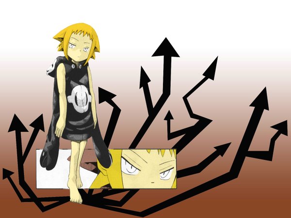 Anime-Bild 1600x1200 mit soul eater studio bones medusa gorgon highres blonde hair barefoot directional arrow tagme