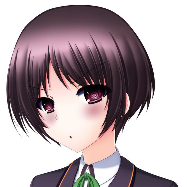 Anime picture 2000x2000 with chuunibyou demo koi ga shitai! kyoto animation tsuyuri kumin toyokawa itsuki (p mayuhime) single looking at viewer blush highres short hair black hair simple background red eyes white background girl uniform school uniform shirt