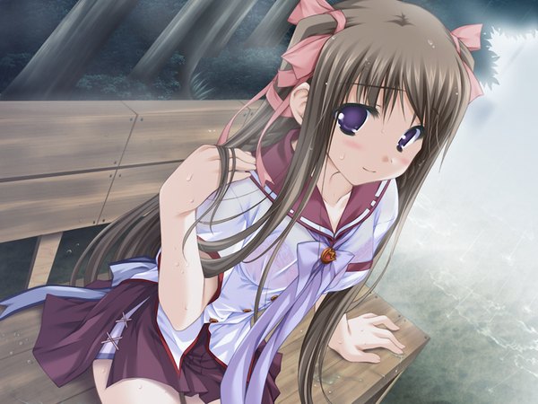 Anime picture 1024x768 with nursery rhyme tomoe yukina brown hair purple eyes game cg girl