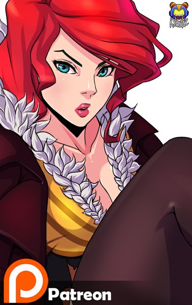 Anime picture 567x900 with transistor (game) red (transistor) kyoffie12 single tall image looking at viewer short hair blue eyes simple background white background red hair lips eyebrows girl clothes